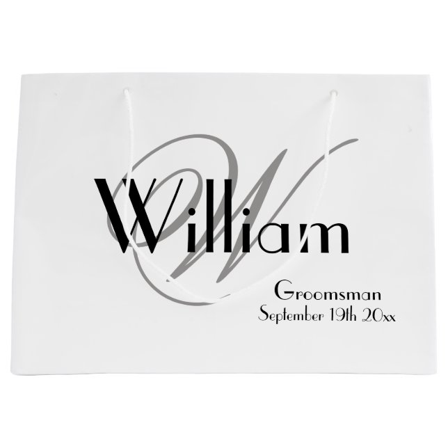 Grand Sac Cadeau Groomsman coutume moderne chic blanc chic (Devant)