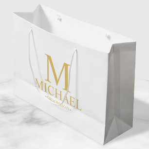 Grand Sac Cadeau Groomsman personnalisé classique blanc et or