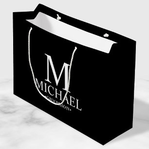 Grand Sac Cadeau Groomsman personnalisé moderne noir et blanc