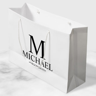 Grand Sac Cadeau Groomsman personnalisé moderne noir et blanc