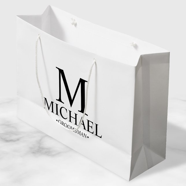 Grand Sac Cadeau Groomsman personnalisé moderne noir et blanc (Créateur téléchargé)