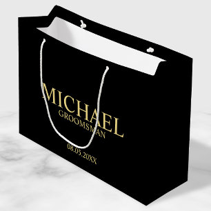 Grand Sac Cadeau Groomsman personnalisé moderne noir et or