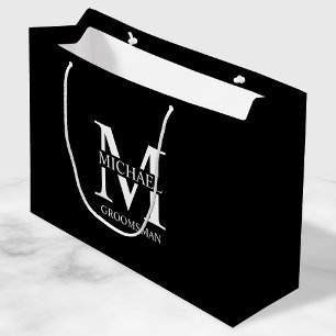 Grand Sac Cadeau Groomsmen Personnalisé Classique Monogramme et nom