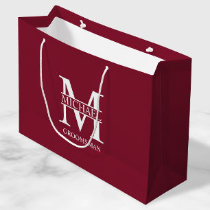 Grand Sac Cadeau Groomsmen Personnalisé Classique Monogramme et nom