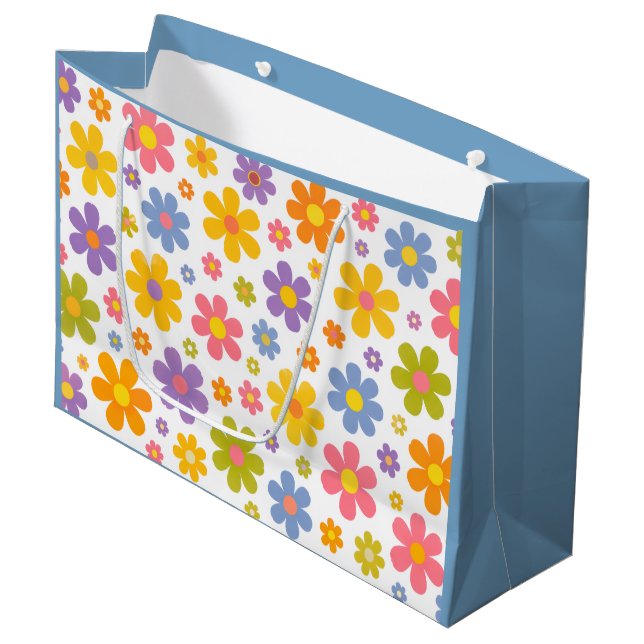 Grand Sac Cadeau Groovy Flower Power (Bleu) (Devant Angle)