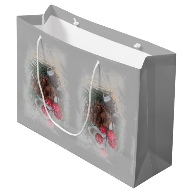 Grand Sac Cadeau Grosses cloches d'argent (Devant Angle)