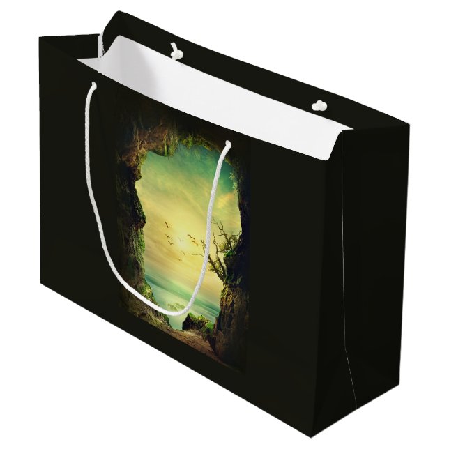 Grand Sac Cadeau Grotte surplombant une mer tropicale Photo Pittore (Devant Angle)