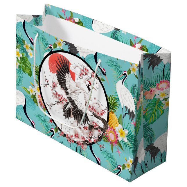 Grand Sac Cadeau Grues japonais  (Devant Angle)