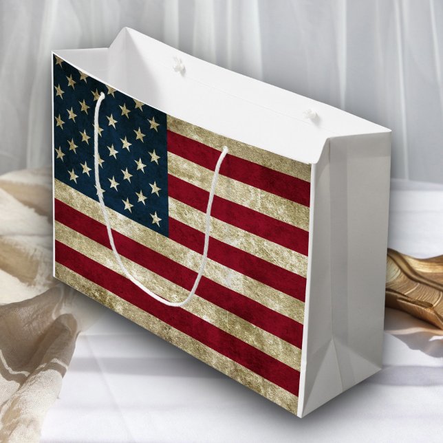 Grand Sac Cadeau Grunge de drapeau des Etats-Unis (Créateur téléchargé)