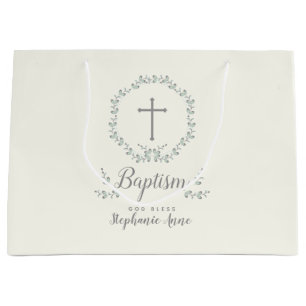 Grand Sac Cadeau Guirlande bleue et verte de baptême de feuille