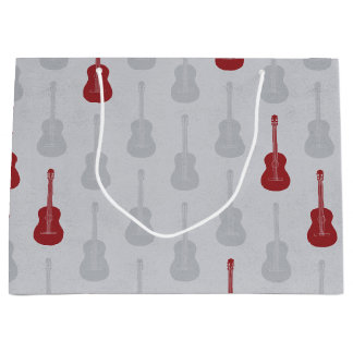 Grand Sac Cadeau Guitare acoustique grungeuse pois blancs rouges