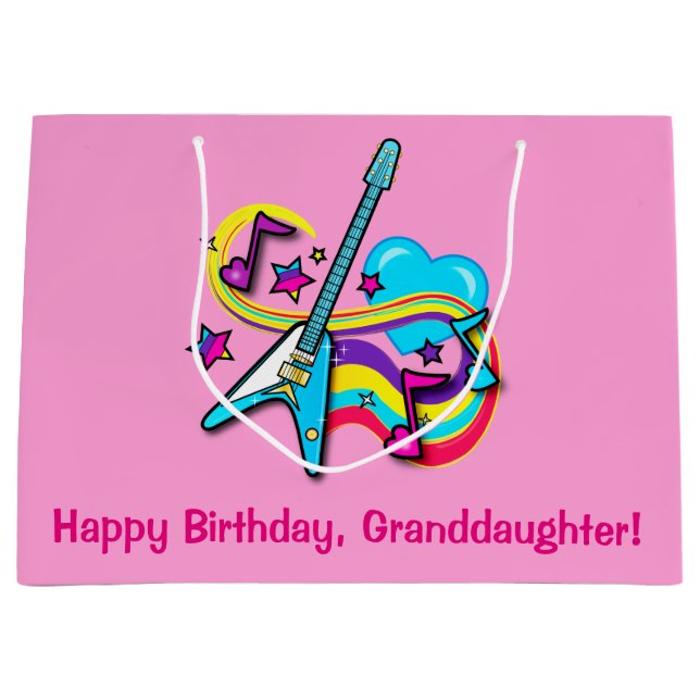 Grand Sac Cadeau Guitare de joyeux anniversaire de petite-fille, (Devant)
