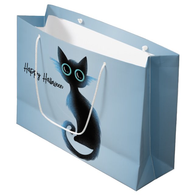 Grand Sac Cadeau Halloween Big Eyes Black Blue Evil Chat (Devant Angle)