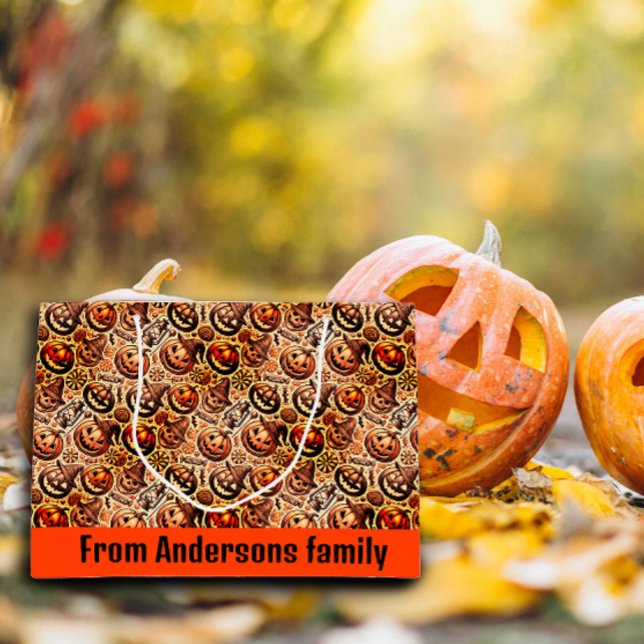 Grand Sac Cadeau Halloween brun orange style (Créateur téléchargé)