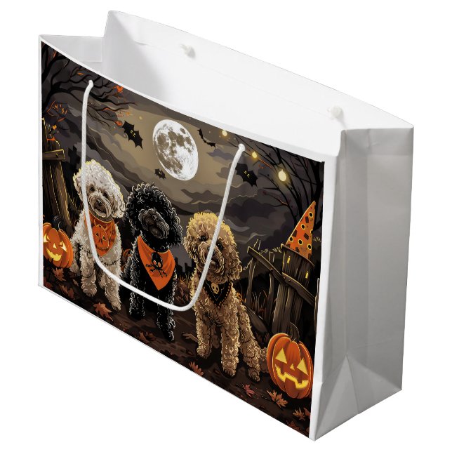 Grand Sac Cadeau Halloween caniche Éffrayant (Devant Angle)