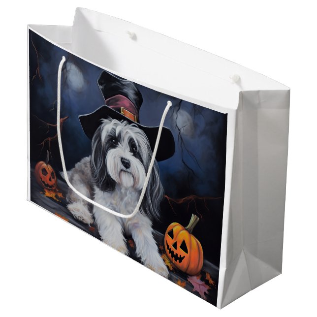 Grand Sac Cadeau Halloween Citrouilles Havanais effraie (Devant Angle)