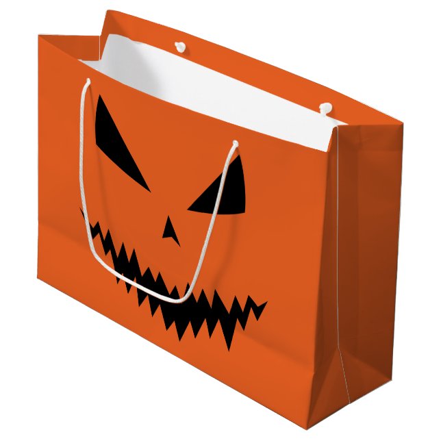 Grand Sac Cadeau Halloween effrayant Jack OLantern noir visage oran (Devant Angle)