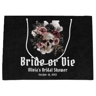 Grand Sac Cadeau Halloween Fleurs Crâne Bride or Die Réception de M