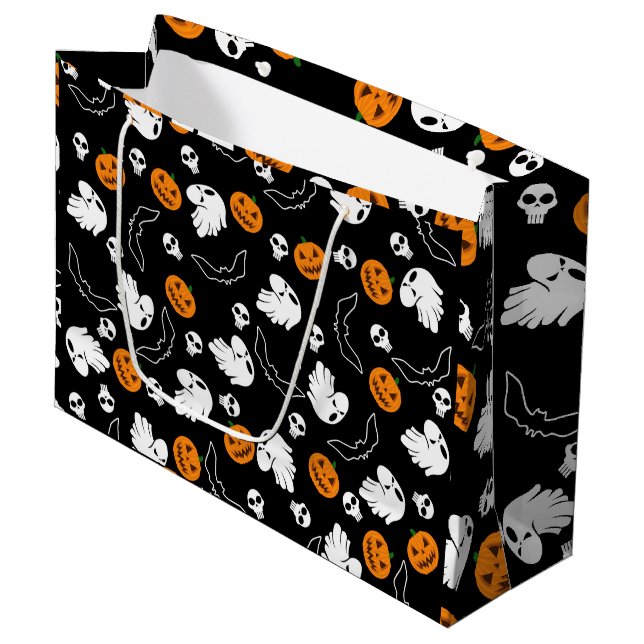Grand Sac Cadeau Halloween Ghost Bats Citrouille crâne (Devant Angle)