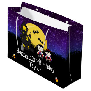 Grand Sac Cadeau Halloween Joyeux Anniversaire Vampires foncé viole