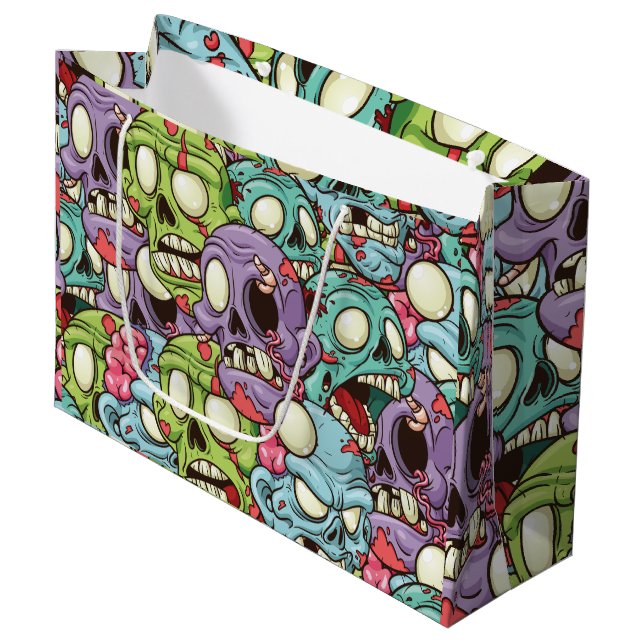 Grand Sac Cadeau Halloween Motif Zombies (Devant Angle)