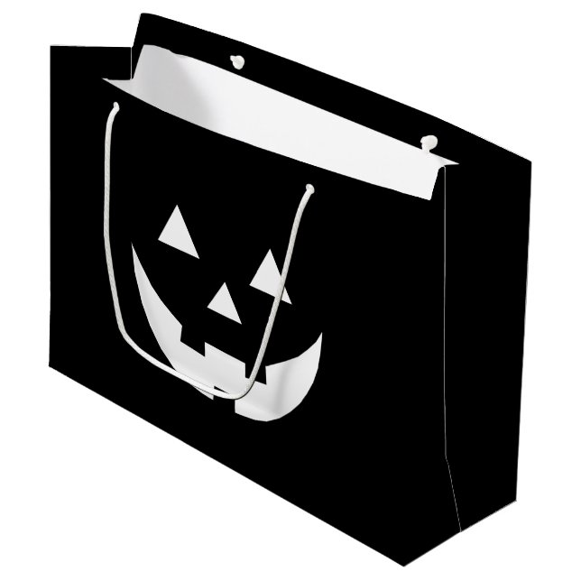 Grand Sac Cadeau Halloween noir blanc Jack-o'-lantern effrayant tra (Devant Angle)