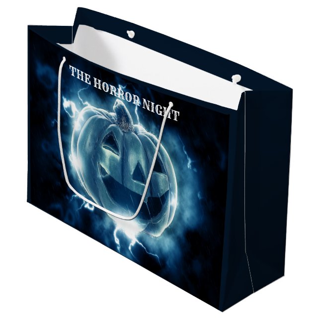 Grand Sac Cadeau Halloween Parti mal bleu Citrouille Horreur (Devant Angle)