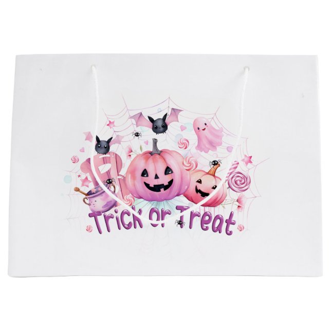 Grand Sac Cadeau Halloween rose (Devant)