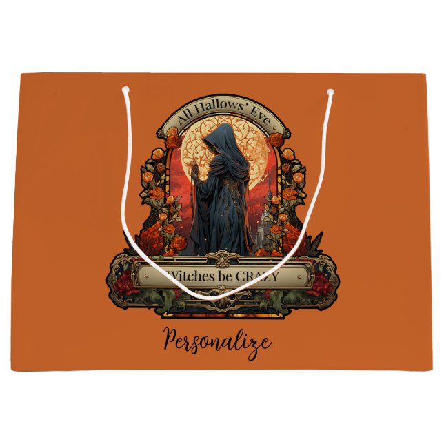 Grand Sac Cadeau Halloween Scary Witch Drôle Citation Personnalisée (Devant)