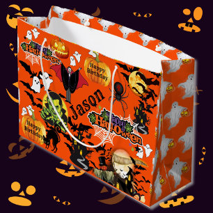 Grand Sac Cadeau Halloween Tout Joyeux Anniversaire NOM Fantômes