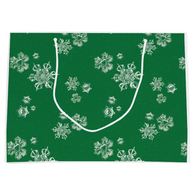 Grand Sac Cadeau Handmade Snowflake Flurries - Bright Green & White (Devant)
