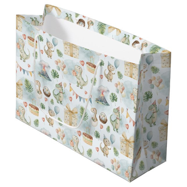 Grand Sac Cadeau HandPainted Birthday Dinos Large Gift Bag (Devant Angle)
