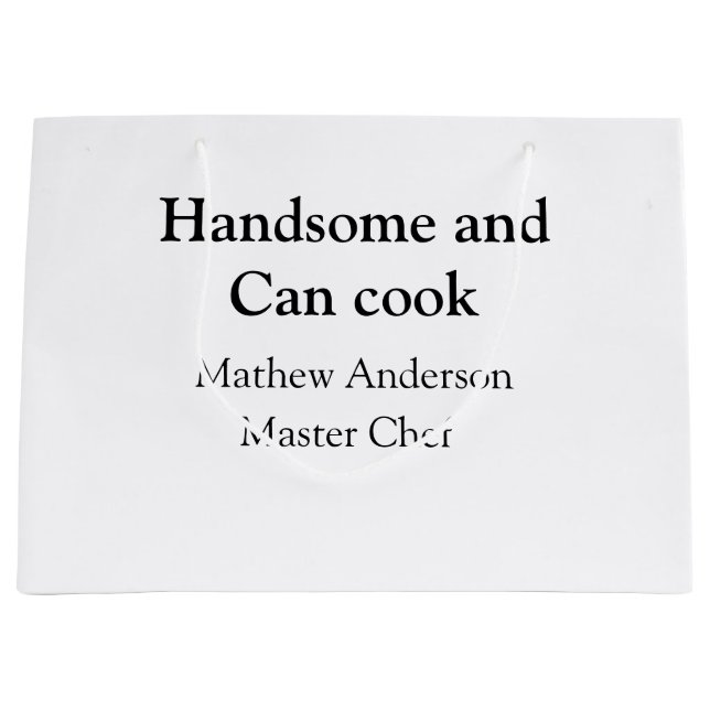 Grand Sac Cadeau Handsome et peut cuisiner ajouter nom maître chef  (Devant)