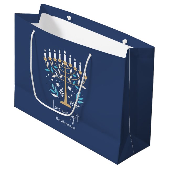 Grand Sac Cadeau Hanoukka Love & Light Floral Menorah (Devant Angle)