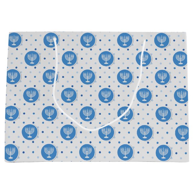 Grand Sac Cadeau Hanoukka Menorah en Pois (Devant)
