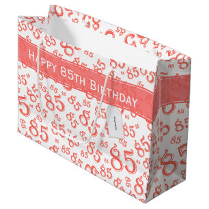 Grand Sac Cadeau Happy 85e anniversaire Numéro Motif Coral/Blanc