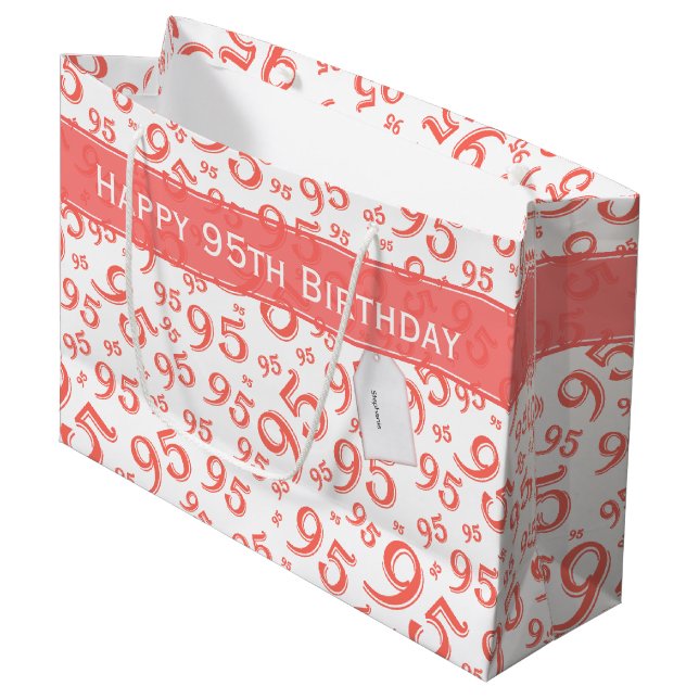 Grand Sac Cadeau Happy 95e anniversaire Numéro Motif Coral (Devant Angle)