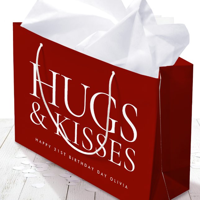 Grand Sac Cadeau Happy Birthday Day Any Age Hugs & Kisses Deep Red (Créateur téléchargé)