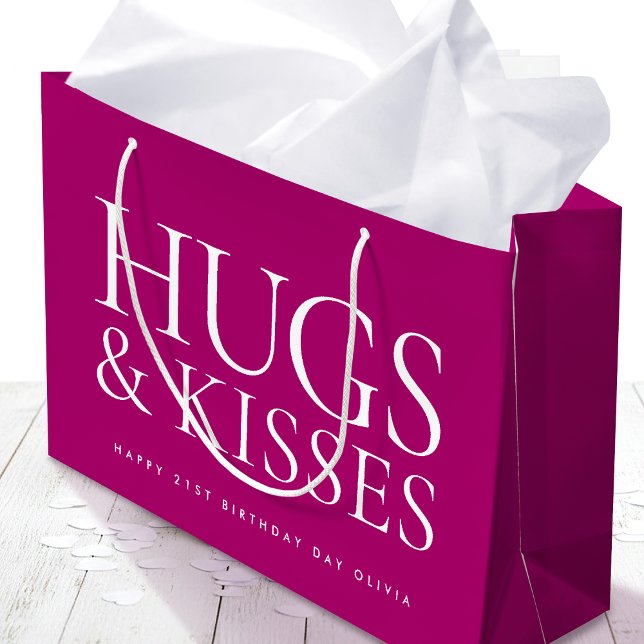 Grand Sac Cadeau Happy Birthday Day Any Age Hugs & Kisses Pink (Créateur téléchargé)