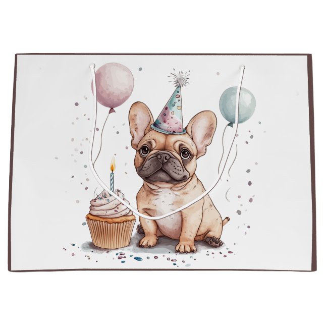 Grand Sac Cadeau Happy Birthday French Bulldog (Devant)
