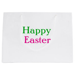 Grand Sac Cadeau Happy easter boho vert rose enfants ajouter nom ti