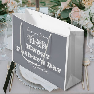 Grand Sac Cadeau Happy Fête des pères Papa - Custom Name White Grey