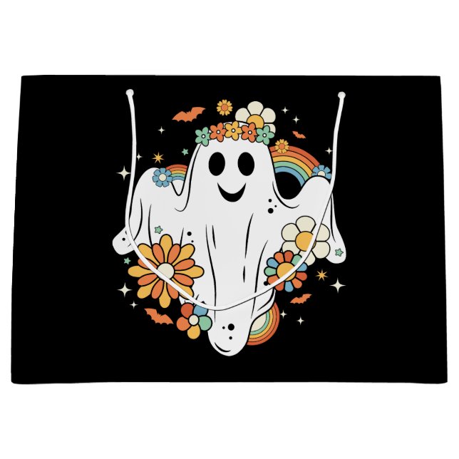 Grand Sac Cadeau Happy Ghost Retro Hippie Vibe (Devant)
