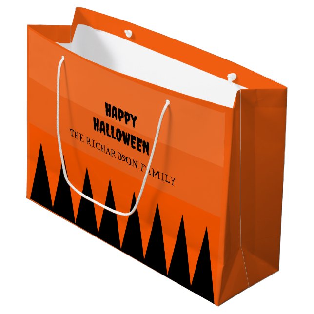 Grand Sac Cadeau Happy Halloween Orange Black Personnalisé (Devant Angle)