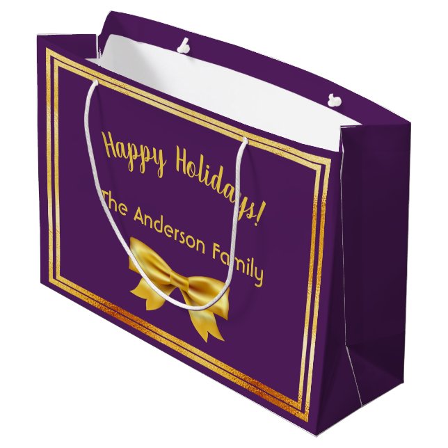 Grand Sac Cadeau Happy Holidays violet or nom arc (Dos Angle)