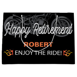 Grand Sac Cadeau Happy Retirement Motorcycle image pour motard