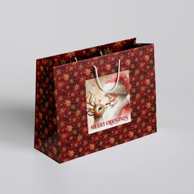 Grand Sac Cadeau Happy Santa and Rudolph Christmas Cartoon Gift Bag (Happy Santa and Rudolph Christmas Cartoon Gift Bag)