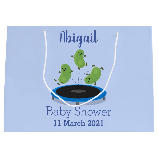 Grand Sac Cadeau Haricots verts mignons sur dessin animé trampoline (Devant)