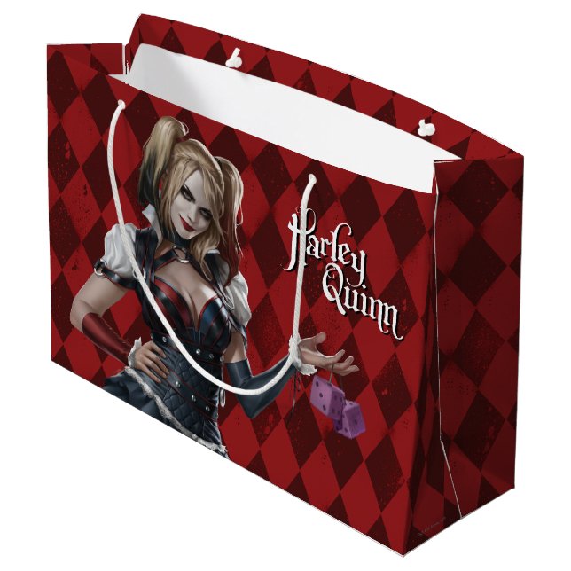 Grand Sac Cadeau Harley Quinn avec dés flous (Dos Angle)