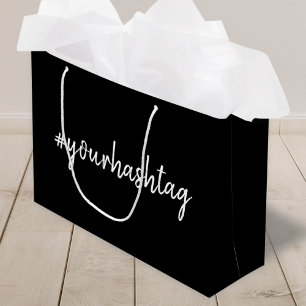 Grand Sac Cadeau Hashtag   Script moderne tendance Noir